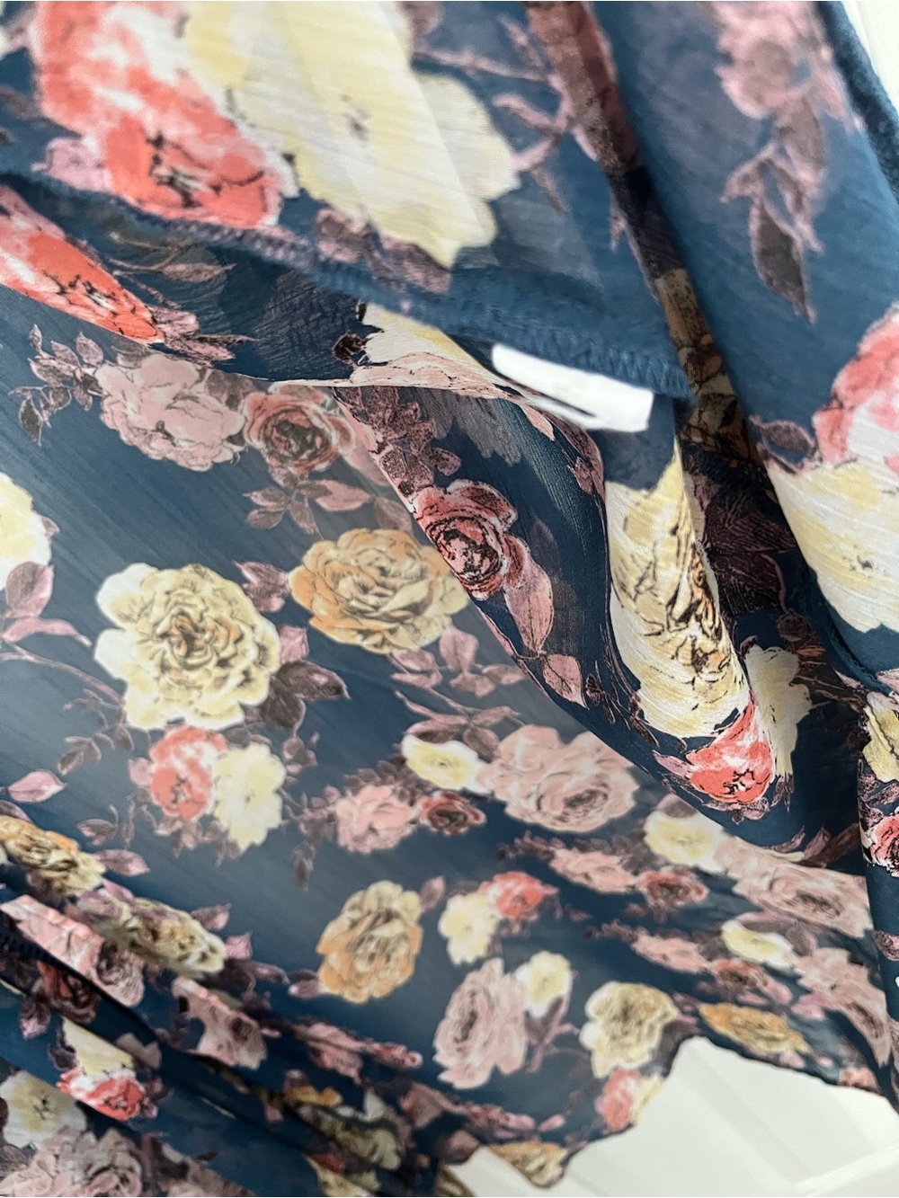Floral Kimono Duster Blue Sheer Open Front Cover Band of Gypsies XS/S oversized - Picture 3 of 16